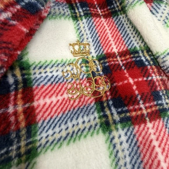 Ralph Lauren Women's Plush Soft Plaid Shawl-Collar Robe Cream Red MEDIUM NEW